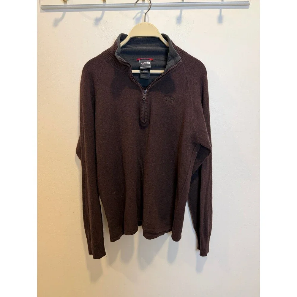 The North Face Men's Brown 1/4 Zip Sweater - Wool Cotton Blend